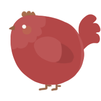 A red chicken with a head pattern