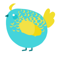 A aqua and yellow chicken with a half-lace pattern