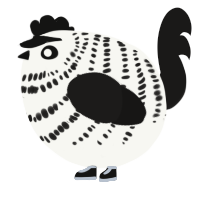 A white and sable chicken with a bar pattern