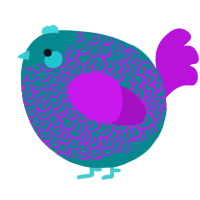 A teal and amethyst chicken with a double-lace pattern