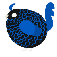 A black and ultramarine chicken with a lace pattern