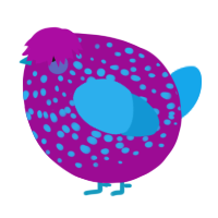 A plum and sky chicken with a speckle pattern