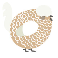 A beige and white chicken with a lace pattern