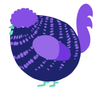 A navy and blurple chicken with a bar pattern