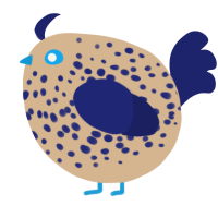 A beige and navy chicken with a speckle pattern