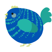 A ultramarine and turquoise chicken with a bar pattern