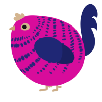 A fuchsia and navy chicken with a bar pattern