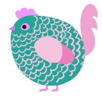 A turquoise and pink chicken with a lace pattern