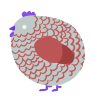 A silver and red chicken with a lace pattern
