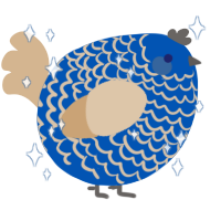 A ultramarine and beige chicken with a lace pattern