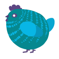 A teal and cerulean chicken with a bar pattern