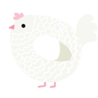 A white chicken with a lace pattern