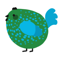 A viridian and cerulean chicken with a speckle pattern