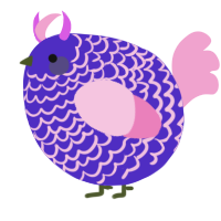 A indigo and pink chicken with a lace pattern