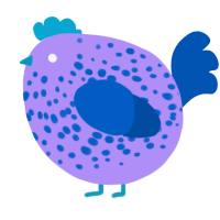 A lilac and ultramarine chicken with a speckle pattern