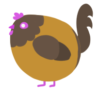 A gold and bark chicken with a head pattern