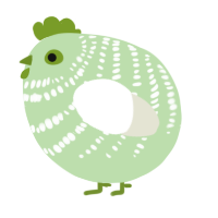 A gluppy and white chicken with a bar pattern