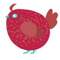 A crimson and red chicken with a speckle pattern