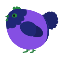 A blurple and navy chicken with a head pattern