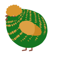 A leaf and orange chicken with a bar pattern
