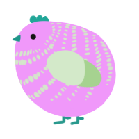 A lavender and gluppy chicken with a bar pattern