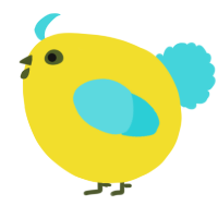 A yellow and aqua chicken