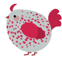 A silver and crimson chicken with a speckle pattern
