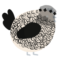 A cream and black chicken with a double-lace pattern