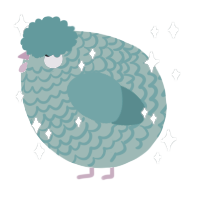 A turquoise and teal chicken with a lace pattern