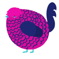 A fuchsia and navy chicken with a lace pattern