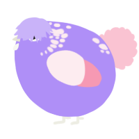 A lilac and rose chicken with a neck-speckle pattern