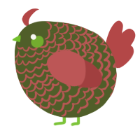 A olive and red chicken with a lace pattern