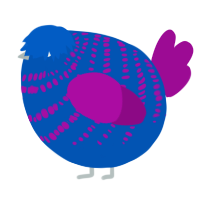 A ultramarine and plum chicken with a bar pattern