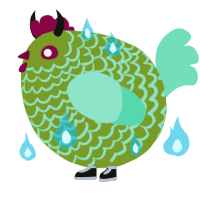 A chartreuse and mint chicken with a lace pattern