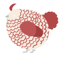 A cream and red chicken with a lace pattern