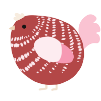 A red and rose chicken with a bar pattern