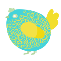 A aqua and yellow chicken with a double-lace pattern