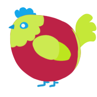 A crimson and lime chicken with a head pattern