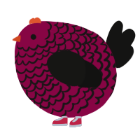 A maroon and black chicken with a lace pattern