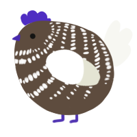 A bark and white chicken with a bar pattern