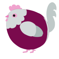 A wine and silver chicken with a head pattern