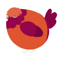 A vermilion and maroon chicken with a head pattern
