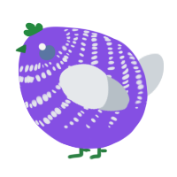 A blurple and mist chicken with a bar pattern