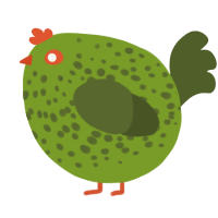 A chartreuse and olive chicken with a speckle pattern