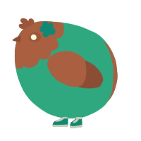 A turquoise and russet chicken with a head pattern