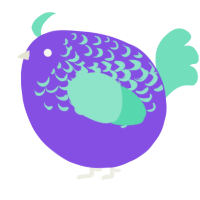 A blurple and mint chicken with a half-lace pattern