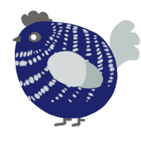 A navy and silver chicken with a bar pattern