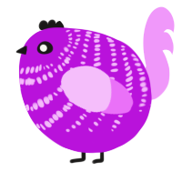 A amethyst and lavender chicken with a bar pattern