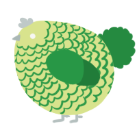 A lemon and viridian chicken with a lace pattern