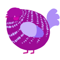 A plum and lilac chicken with a bar pattern